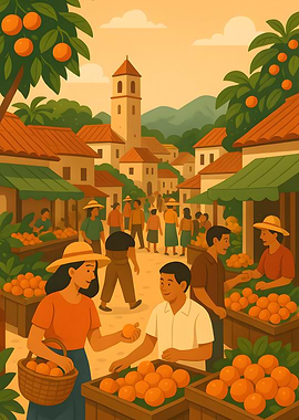 Orange Market in a Sunny Village