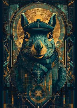 Stylish Squirrel Portrait with Art Deco Elements