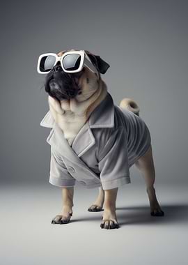 Pug in Sunglasses and Coat