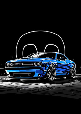 Blue Dodge Challenger Car Illustration