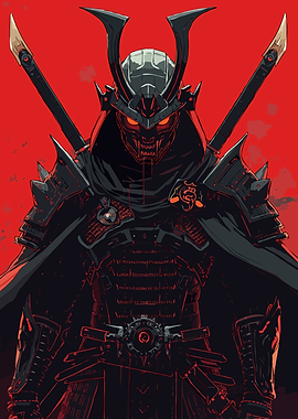 Dark-Armored Samurai Warrior Illustration