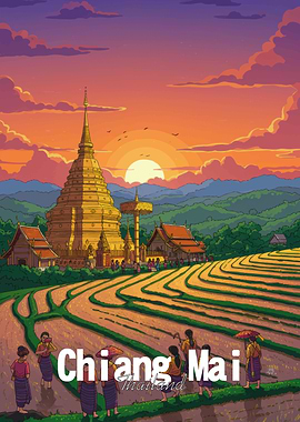 Chiang Mai Thailand Landscape Illustration