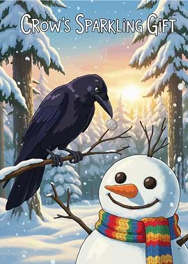 Crow's Sparkling Gift Winter Scene