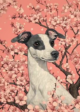 Dog portrait with cherry blossoms | Elegant Dog Wall Art