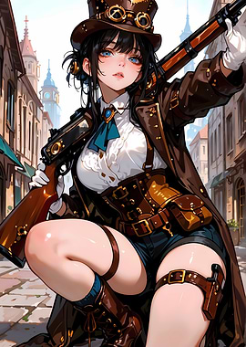 Steampunk Anime Girl with Rifle