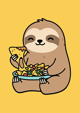 Cartoon Sloth Eating Nachos Illustration