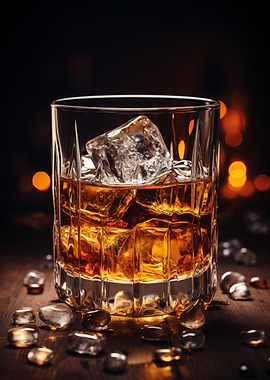 Whiskey with Ice in Glass