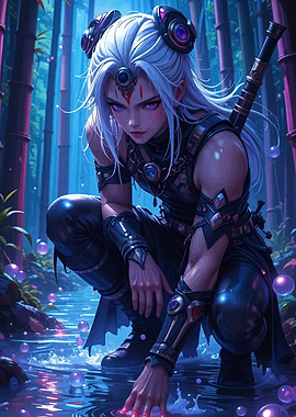 Anime Warrior in Bamboo Forest