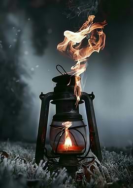 Vintage Lantern with Flame and Smoke