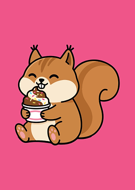 Cartoon Squirrel Eating Ice Cream