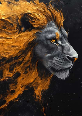Lion Portrait with Golden Mane