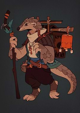 Anthropomorphic Pangolin Traveler Illustration