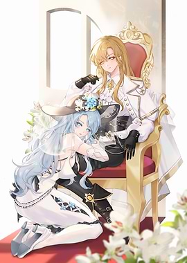 Anime-style characters in elegant attire