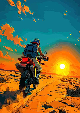 Motorcycle Adventure at Sunset