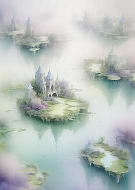 Floating Castle Isles — Dreamlike Pastel Fantasy Landscape