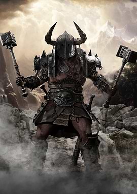 Horned Warrior with Hammers
