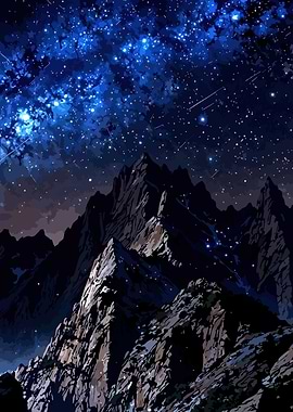 Starry Night Mountain Landscape