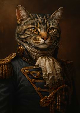 Cat Portrait in Military Uniform