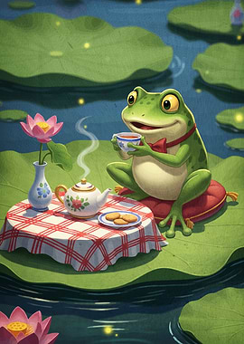 Frog having tea lilypad