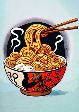 Bowl of Noodles with Chopsticks
