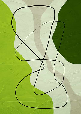 Abstract Green and Beige Line Art
