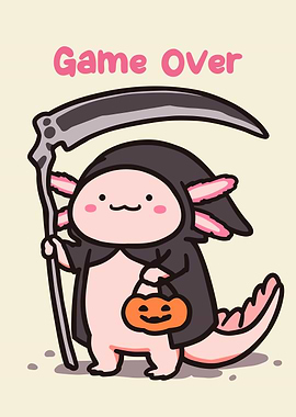 Axolotl Grim Reaper Halloween Cartoon