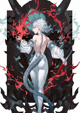 White-haired warrior with red energy