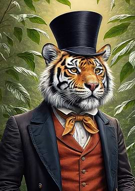 Dapper Tiger in Top Hat and Suit