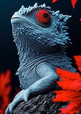 Blue Lizard with Red Eye