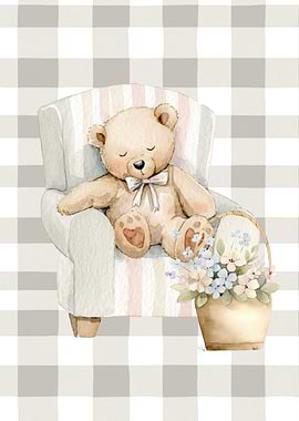 Watercolor Teddy Bear in Armchair