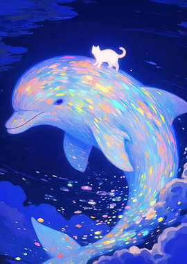 Dolphin and Cat Fantasy Art