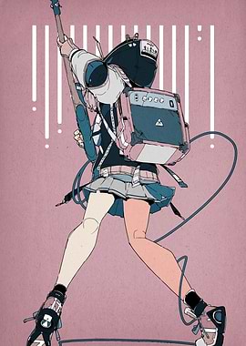 Anime Girl with Guitar and Backpack