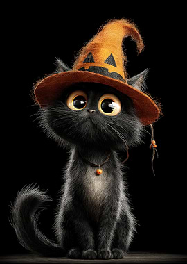 Halloween Cat with Witch Hat