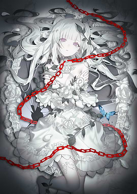 Anime Girl with Red Chain and Roses