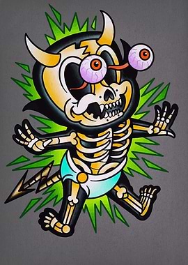 Cartoon Devil Baby Skeleton Illustration