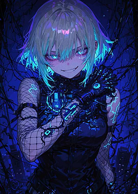 Cyberpunk Girl with Glowing Blue Eyes