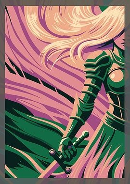 Blond Female Warrior with Sword Illustration