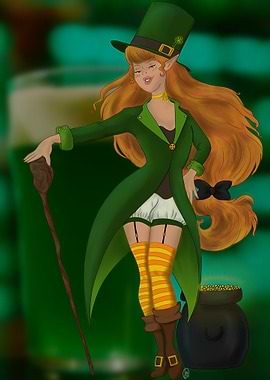 Leprechaun Girl with Pot of Gold