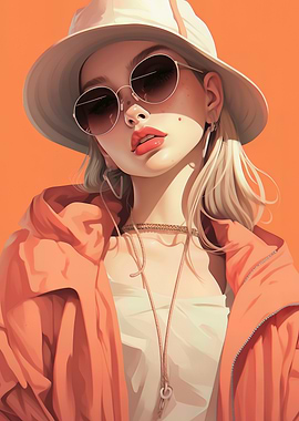 Stylish Woman with Hat and Sunglasses