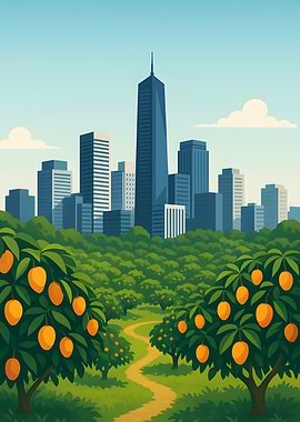 Cityscape with Mango Trees