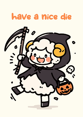 Cute Halloween Sheep Grim Reaper