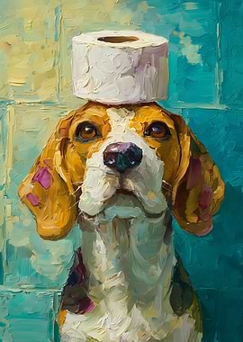 Beagle with Toilet Paper Crown