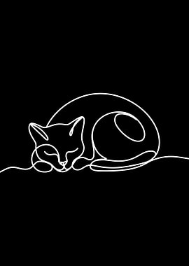 Sleeping Cat Line Art