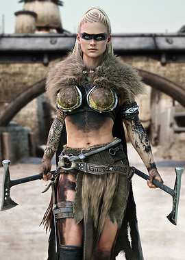 Desert Nomad Warrior Woman with Axes