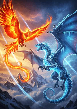 Phoenix versus Ice Dragon Fantasy