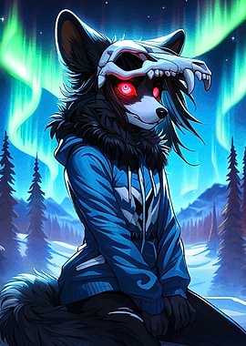 Furry character with skull mask art