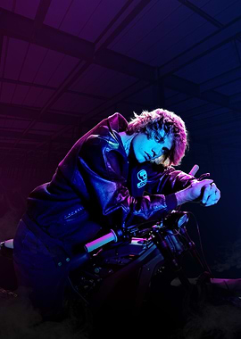 justin bieber on motorcycle, neon lighting