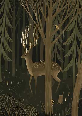 Candle Deer in Forest Illustration