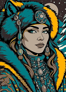 Winter Woman Portrait with Fur Hat