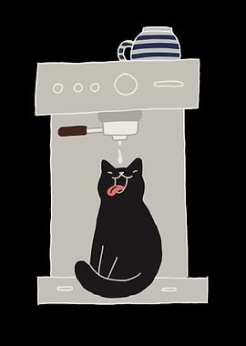 Cat under coffee machine illustration